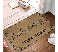 wolei Funny Welcome Mats for Front Door,Kindly Fuck Off Doormats Indoor Non Slip Rubber Entryway Floor Rugs for Outdoor Door Mat Home Kitchen Bathroom Porch Decor Gifts Mats 16x24 Inch