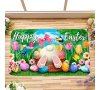 wolei Happy Easter Decorative Door Mat Bunny Eggs Welcome Doormat for Indoor Outdoor, Spring Floor Mat Entryway Area Rug Non-Slip Washable for Porch Front Door Entrance 16x24 Inch