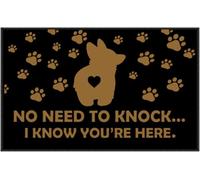 wolei Welcome Mats for Front Door Outdoor Entry No Need to Knock We Know You're Here Corgi Door Mat Indoor Anti-Slip Rubber Rugs Entrance Porch Floor Doormat for Home Kitchen Bathroom Decor