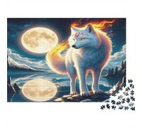 Wolf 100% Recycled Cardboard Wolf Under Double Moon 1000 Piece Puzzle for Adults The Impossible Challenge Fun Present 52x38cm/1000pcs