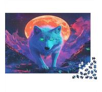 Wolf 100% Recycled Cardboard Wolf Under Red Moon 1000 Piece Adult Jigsaws For Adults & Kids Brain Development 70x50cm/1000pcs