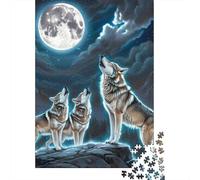 Wolf 1000 Pc Eco-Friendly Paper Three Wolves Moon Puzzle Adult Hobbyists Portable Mind Decompression Hours Entertainment 70x50cm/1000pcs