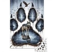 Wolf 1000 Pc Eco-Friendly Paper Wolf Paw Print Puzzle Adult Hobbyists Portable Mind Decompression Hours Fun 38x26cm/1000pcs