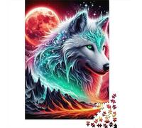 Wolf 1000 Pc Recycled Paper Blood Moon Wolf Puzzle Stressful Workers Anxiety Relief Cognitive Training Home Leisure 52x38cm/1000pcs