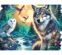 Wolf 1000 Piece Complete DIY Jigsaw Puzzle Luminous Enchanted Beasts Collectors Mind Relaxation Educational Decorative Puzzle Gifts for Adults Wooden Cardboard 1000 PCS/75x50cm