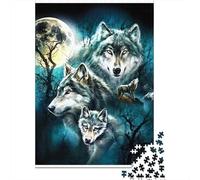 Wolf 1000 Piece Eco-Friendly Jigsaw Three Moon Wolves Puzzle Adult Hobbyists Portable Mind Decompression Entertainment 38x26cm/1000pcs