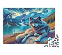 Wolf 1000 Piece Jigsaw Puzzles for Adults， Puzzle 1000 Pieces Lakeside Sentinel Impossible Challenge Toy Educational Game Home Decoration 70x50cm/1000pcs