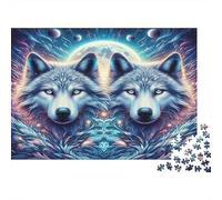 Wolf 1000 Piece Premium Paper Jigsaw Puzzle for Adults Two Wolves Symmetric Art Stress Relief Brain Teaser Sustainable Eco-Friendly Cognitive Development Indoor Game 52x38cm/1000pcs