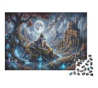 Wolf 1000 Piece Puzzle Moonlit Forest Castle for Relaxation First-Time Jigsaw Users Memory Improvement Small Gift Idea 38x26cm/1000pcs