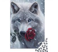 Wolf 1000 Pieces Eco-Friendly Paper White Wolf RosePuzzle Adult Hobbyists Portable Mind Decompression Hours Entertainment 52x38cm/1000pcs