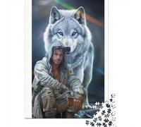 Wolf 1000 Pieces Jigsaw Man White Wolf Puzzle Stressful Workers Anxiety Relief Cognitive Training Home Leisure 52x38cm/1000pcs
