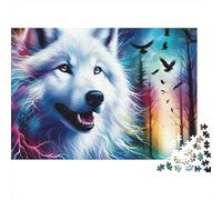 Wolf 1000 Pieces Puzzle ForAdults Kids Colorful Neon White Wolf Head Home Decoration Decompression Jigsaw for Men And Women Challenging Puzzles Jigsaw Puzzles for Adults 52x38cm/1000pcs