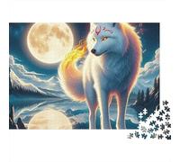 Wolf 1000 Pieces Puzzles Beautiful View Twin Moon White Wolf Home Decoration Decompression Jigsaw for Men And Women Challenging Puzzles Jigsaw Puzzles for Adults 38x26cm/1000pcs