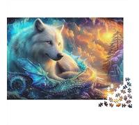 Wolf 1000 Pieces White Wolf Premium Puzzle Board Jigsaw Puzzle for Family Parent-child Interaction Team Building Social Activity Icebreaker 70x50cm/1000pcs