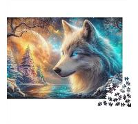 Wolf 1000 Pieces White Wolf Recycled Cardboard Puzzle for Adults Kids 12+ Rainy Day Indoor Activity Brain Training Birthday Present 52x38cm/1000pcs