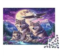Wolf 1000Pc Adult Jigsaws: Wolves And Eagle at Night for Adults Challenging & Brainteasing Puzzle Games 38x26cm/1000pcs