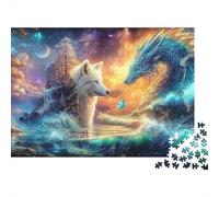 Wolf 1000pc Wolf & Dragon Heavy-duty Cardboard Jigsaw Puzzle for Adults Brain Teaser Lovers Team Building Activity Leisure Entertainment 70x50cm/1000pcs