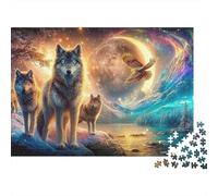 Wolf 1000pc Wolf Pack Thick Cardboard Jigsaw Puzzle for Stress Relief Seekers Christmas Gathering Home Decor Home Leisure Time Social Icebreaker 70x50cm/1000pcs