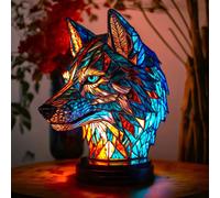(Wolf, 17cm button) 1PCS Dog Series Resin Ornaments LED Night Light Art Animal Statue Creative Home Desktop HALLOWEEN Xmas Decoration