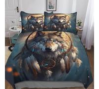 Wolf 3 Pieces Microfiber Duvet Cover Set Multi Colour Luxury Reversible Spirit Totem Animals Quilt Cover Easy Care Bed Linen Soft Cosy Bedding Sets Pillowcases Comforter Cover Double（200x200cm）
