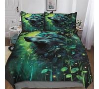 Wolf 3D Duvet Cover Bedding Set with Pillowcases Soft Quilt Cover 3 Pcs for Kids Adult Microfiber Comforter Cover Double (200x200cm)