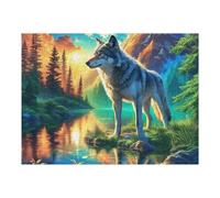 Wolf 500 Piece Premium Jigsaw Puzzle Radiant Whimsical Menagerie Adult Jigsaws Brain Training Hobby Home Decor Winter Gift Unique Shaped Eco Friendly Material 500 PCS