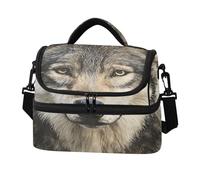 Wolf American Flag A Lunch Bag Reusable Insulated Leakproof Lunchbox Two Layer Lunch Cooler Bag with Detachable Strap for Work School Picnic