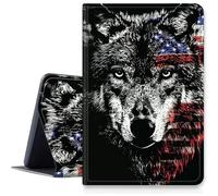 Wolf American Flag Case for iPad Pro 13 inch M4 2024, Shockproof PU Leather Folding Adjustable Stand Case with Auto Sleep/Wake for 13" iPad Pro M4 2024