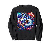 Wolf American Flag Rainbow Bald Eagle Retro Wolf Art Sweatshirt
