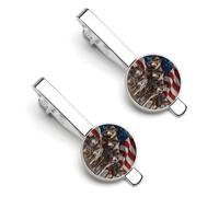 Wolf American Flag Tie Clip And Cufflinks Tacks Pin Cuff Links Ties Bar for Necktie 2 Set