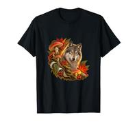 Wolf Among Red Woodland Mushrooms T-Shirt