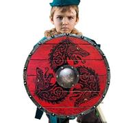 Wolf Ancient Shield - Wooden 30x30cm | Handcrafted Battle Ready Cosplay Shield | Medieval Soldier Costume Prop For Role Play Party Supplies Boys Men LARP Halloween Theater Display Accessory