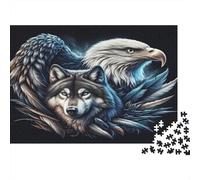 Wolf and Bald Eagle 1000 Piece Jigsaw Puzzle Paper for Adults Night Animal Art Puzzle Game for Family Focus Home Decor Relaxing Gift 38x26cm/1000pcs