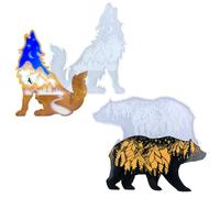Wolf and Bear Resin Casting Moulds, Wolf and Bear Silhouettes with Mountain Scene, 10 inches, Decorative Wall Art Set Epoxy Resin Silicone Molds