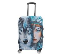 Wolf and Beauty Indian Printed Luggage Cover Washable Suitcase Protector Fits 19-32 Inch Funny Travel Accessories