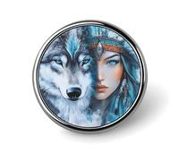 Wolf And Beauty Indian Round Metal Brooches 1 Inch Decorative Badges Exquisite Decorations Pins for Clothing