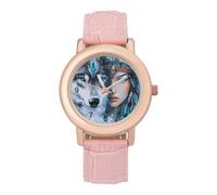 Wolf and Beauty Indian Women's Wrist Watches Leather Strap Watch Ladies Three-Hand Round Case Watches