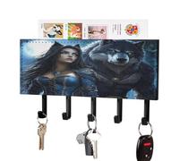 Wolf and Beauty Wall Mounted Key Holder with 5 Key Hooks Hanging Mail Organizer Rack for Entryway