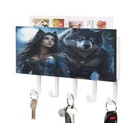 Wolf and Beauty Wall Mounted Key Holder with 5 Key Hooks Hanging Mail Organizer Rack for Entryway