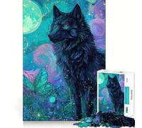 Wolf And Butterflies Moonlight 1000 Jigsaw Puzzle Cognitive Fun Play Clean Cut Sturdy Components Quiet Time Mind Exercise at Home (50x75cm)