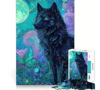 Wolf And Butterflies Moonlight 1000 Piece Jigsaws for Adults Brain Sharp Game Smooth Burr Free Surface Fascinating Hobby for Idle Moments (38x26cm)