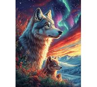 Wolf And Cub Watching The Sunset 1000 Piece Complete Jigsaw Puzzle Set Wildlife Pet Teens Beginners Educational Challenge Puzzle Fans Group Play Anniversary Cardboard 1000 PCS
