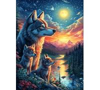 Wolf And Cubs Watching The Sunset 1000 Piece Complete DIY Jigsaw Puzzle Wildlife Pet Collectors Mind Relaxation Educational Decorative Puzzle Gifts for Adults Recycled Cardboard 1000 PCS