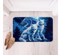 Wolf And Dragon Set Blue Galaxy Starry Sky Western Gothic Dragon Video Game Door Mat Durable Welcome Mat Dirt Trapper Front Door Carpet For Garage Porch Front 40x60Cm