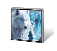 Wolf And Dragon Square Metal Badge Printed Brooches Cute Button Decorations Pins for Backpack Clothing
