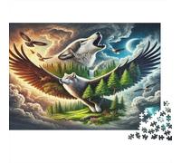 Wolf And Eagle Flight Puzzle 1000 Piece Recycled Paper for Adults Puzzle for Adults Educational Game Challenge Fun Home Present Great Gift for Decompression Relaxation 52x38cm/1000pcs
