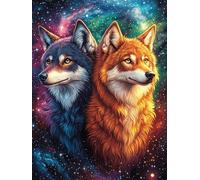 Wolf And Fox in Cosmic Forest 300 Pcs Jigsaw Puzzles Puzzles for Adults Teens Brain Game Fun Family Game Team Building Stress Reducing Autumn Thick Cardboard 300 PCS