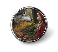 Wolf And Girl Round Metal Badges Decorative Brooches Fashionable Lapel Pin for Hat Backpack Clothing