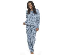 Wolf And Harte Women’s Polar Fleece Pyjama Set | Cozy Long Sleeve Pajamas with Button Placket | Top & Bottoms Lounge Wear Winter PJs | Blue & Pink | 100% Polyester (Blue 18-20)