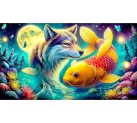 Wolf-and-Moon-Fantasy-Landscape Jigsaw Puzzles for Adults: 1000-Piece Recycled Cardboard Decoration 75x50cm/1000pcs